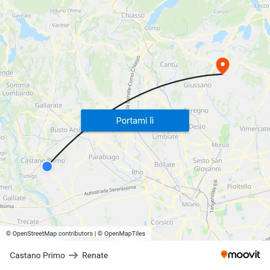 Castano Primo to Renate map