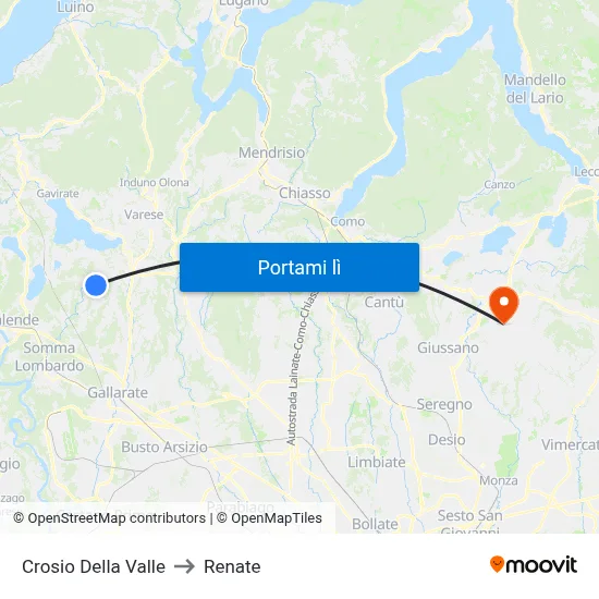 Crosio Della Valle to Renate map