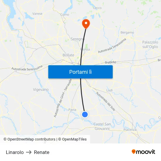 Linarolo to Renate map