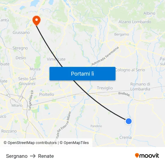 Sergnano to Renate map