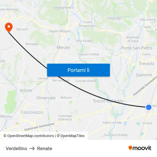 Verdellino to Renate map
