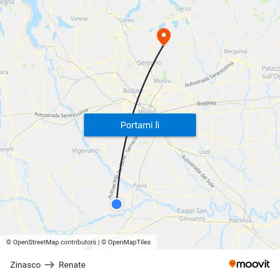 Zinasco to Renate map