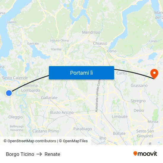 Borgo Ticino to Renate map