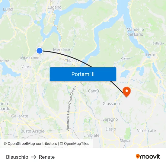 Bisuschio to Renate map