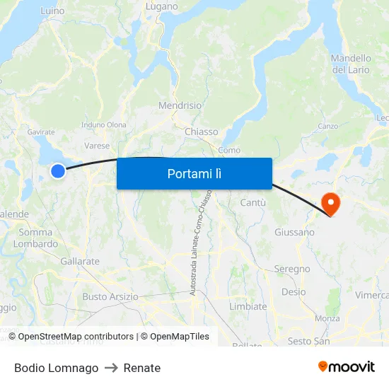 Bodio Lomnago to Renate map