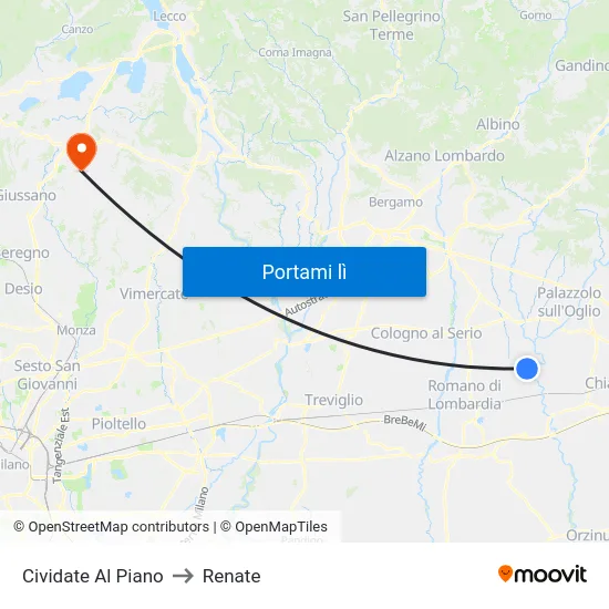 Cividate Al Piano to Renate map