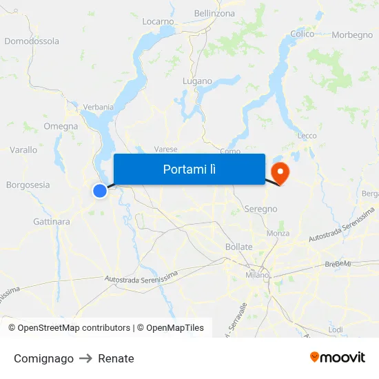 Comignago to Renate map