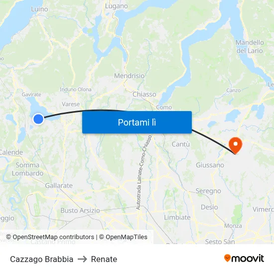 Cazzago Brabbia to Renate map