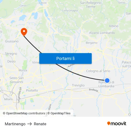 Martinengo to Renate map