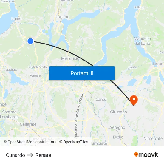 Cunardo to Renate map
