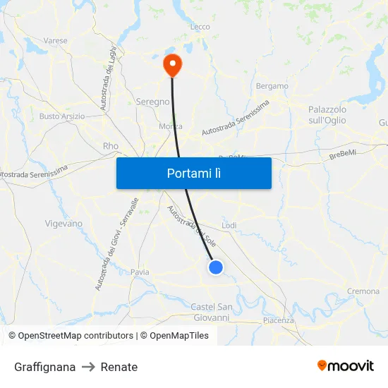 Graffignana to Renate map