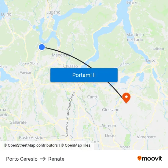 Porto Ceresio to Renate map
