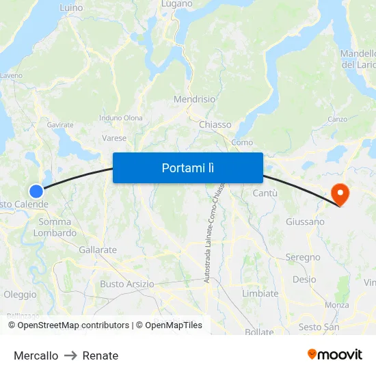 Mercallo to Renate map