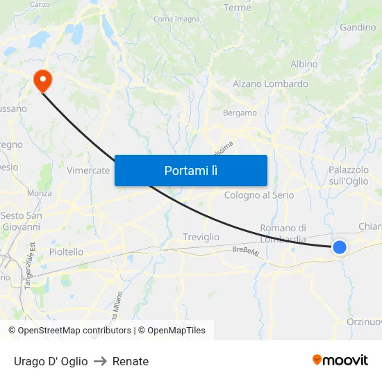 Urago D' Oglio to Renate map