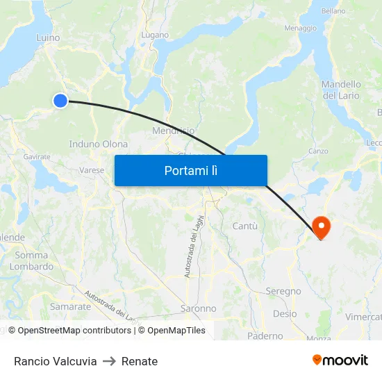 Rancio Valcuvia to Renate map