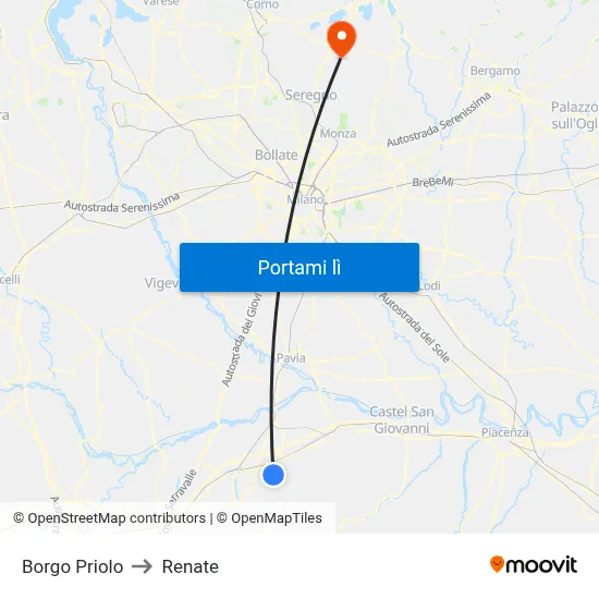 Borgo Priolo to Renate map