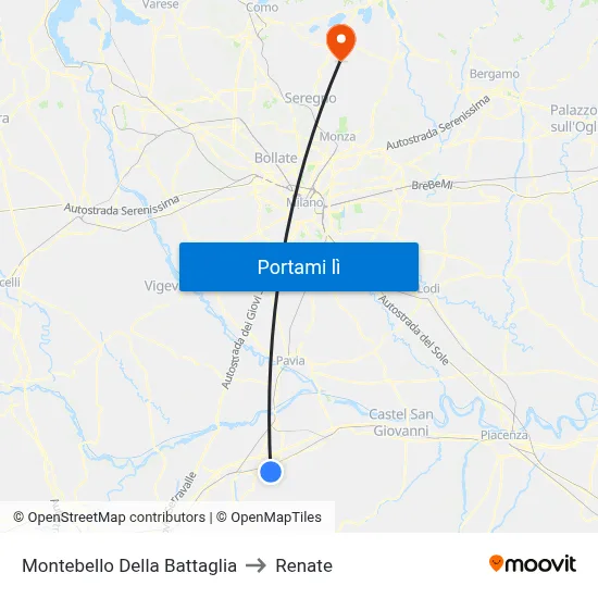 Montebello Della Battaglia to Renate map