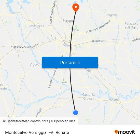 Montecalvo Versiggia to Renate map