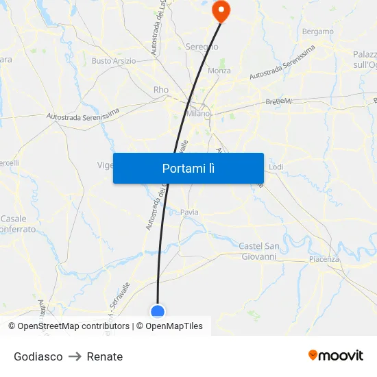 Godiasco to Renate map