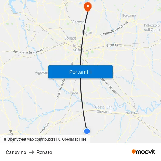 Canevino to Renate map