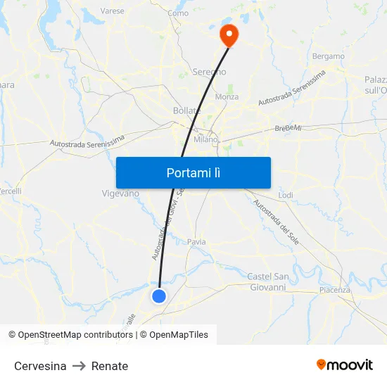 Cervesina to Renate map