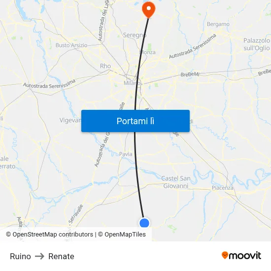 Ruino to Renate map
