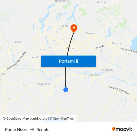Ponte Nizza to Renate map