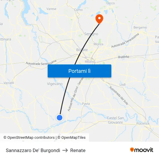 Sannazzaro De' Burgondi to Renate map