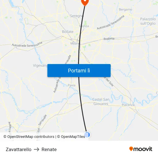 Zavattarello to Renate map