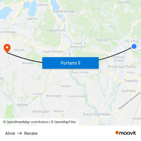 Almè to Renate map