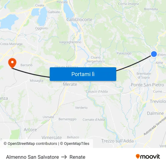 Almenno San Salvatore to Renate map