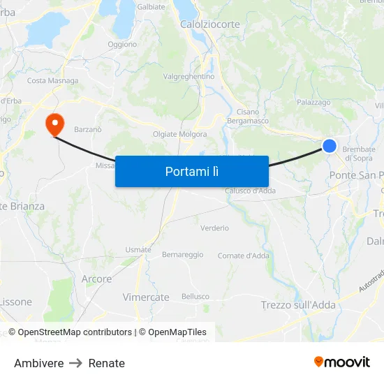 Ambivere to Renate map