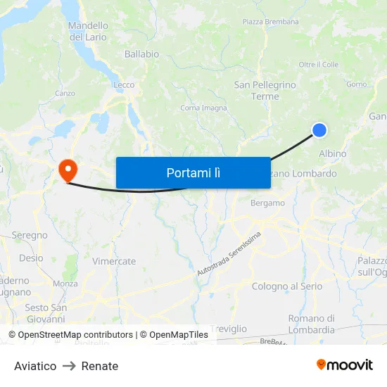 Aviatico to Renate map