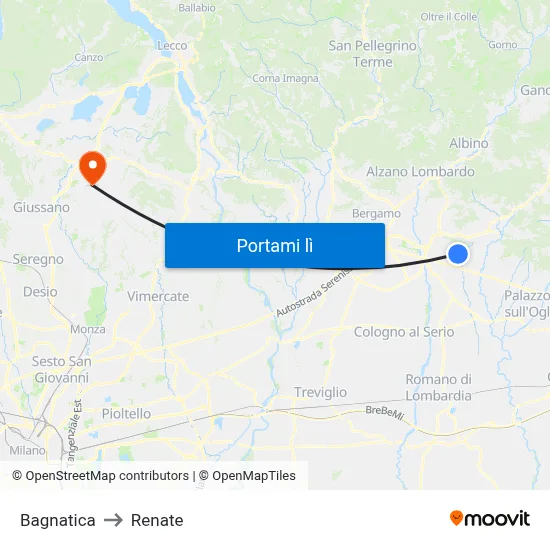 Bagnatica to Renate map