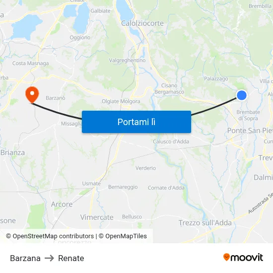 Barzana to Renate map