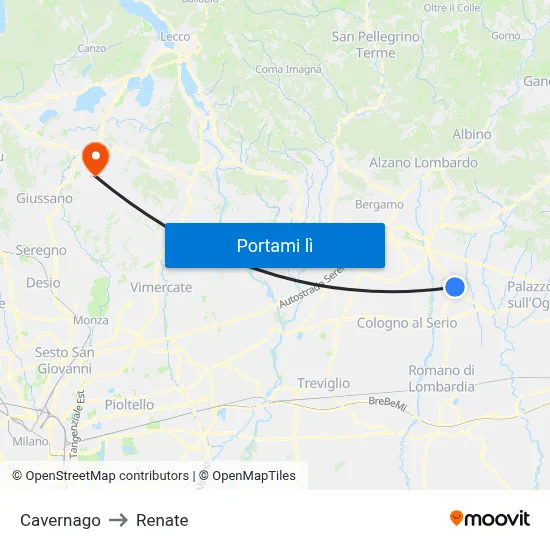 Cavernago to Renate map