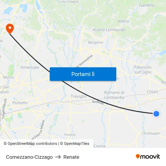Comezzano-Cizzago to Renate map