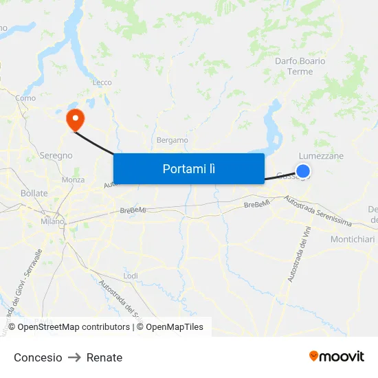 Concesio to Renate map
