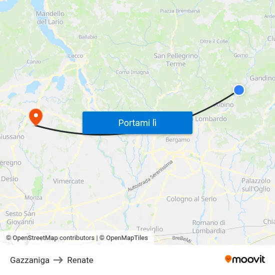 Gazzaniga to Renate map