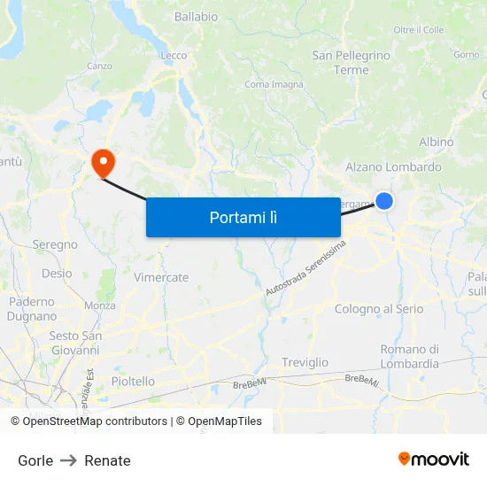 Gorle to Renate map