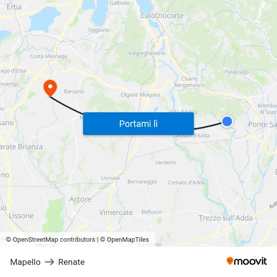 Mapello to Renate map