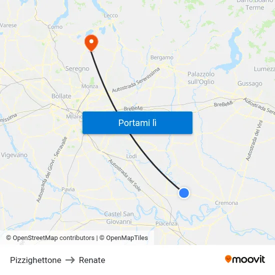 Pizzighettone to Renate map