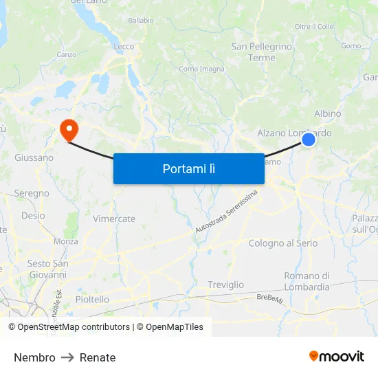 Nembro to Renate map