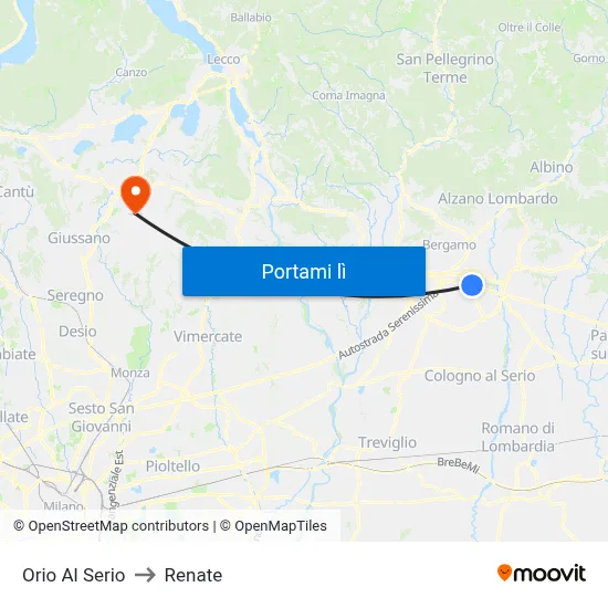 Orio Al Serio to Renate map