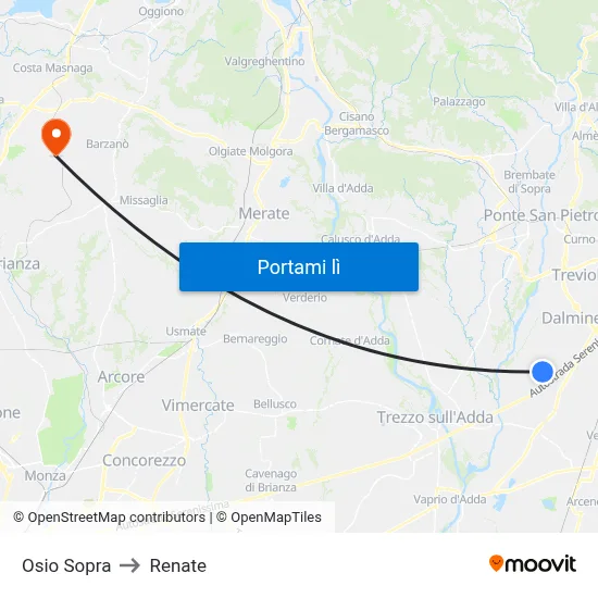 Osio Sopra to Renate map