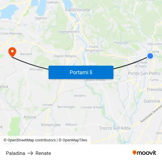 Paladina to Renate map