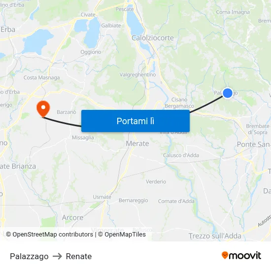 Palazzago to Renate map