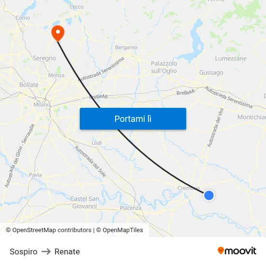 Sospiro to Renate map