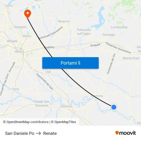 San Daniele Po to Renate map