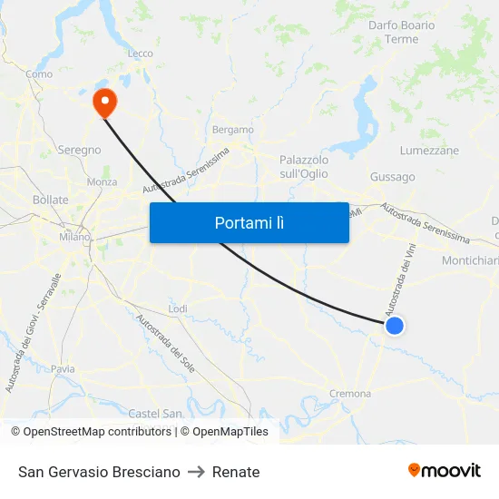 San Gervasio Bresciano to Renate map